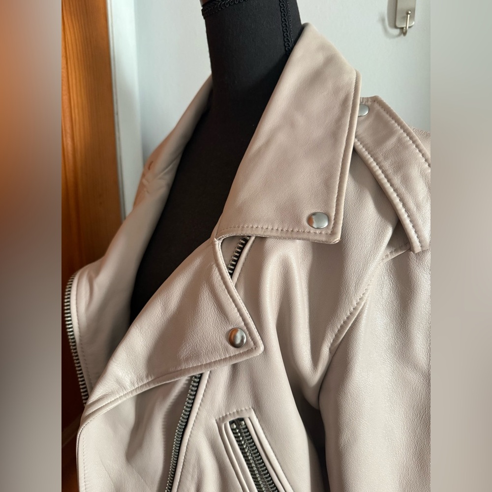 All Saints Blush Pink Balfern Leather Jacket - Picture 9 of 16